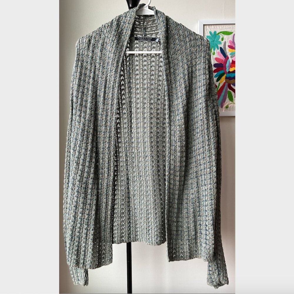 Peruvian Connection	Pima Cotton Open Front Stretch Cardigan in Blue & Green - XS